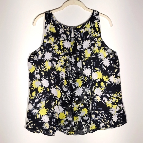 Decree, size Large, Black polyester floral yellow tank top blouse - Picture 2 of 8
